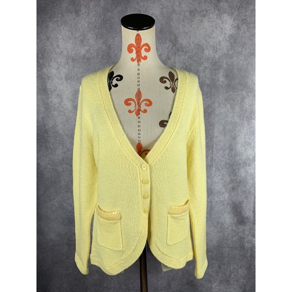 VTG Faded Glory Stretch Women’s L 12-14 Cardigan Sweater Soft  Button Up Yellow - Picture 1 of 12